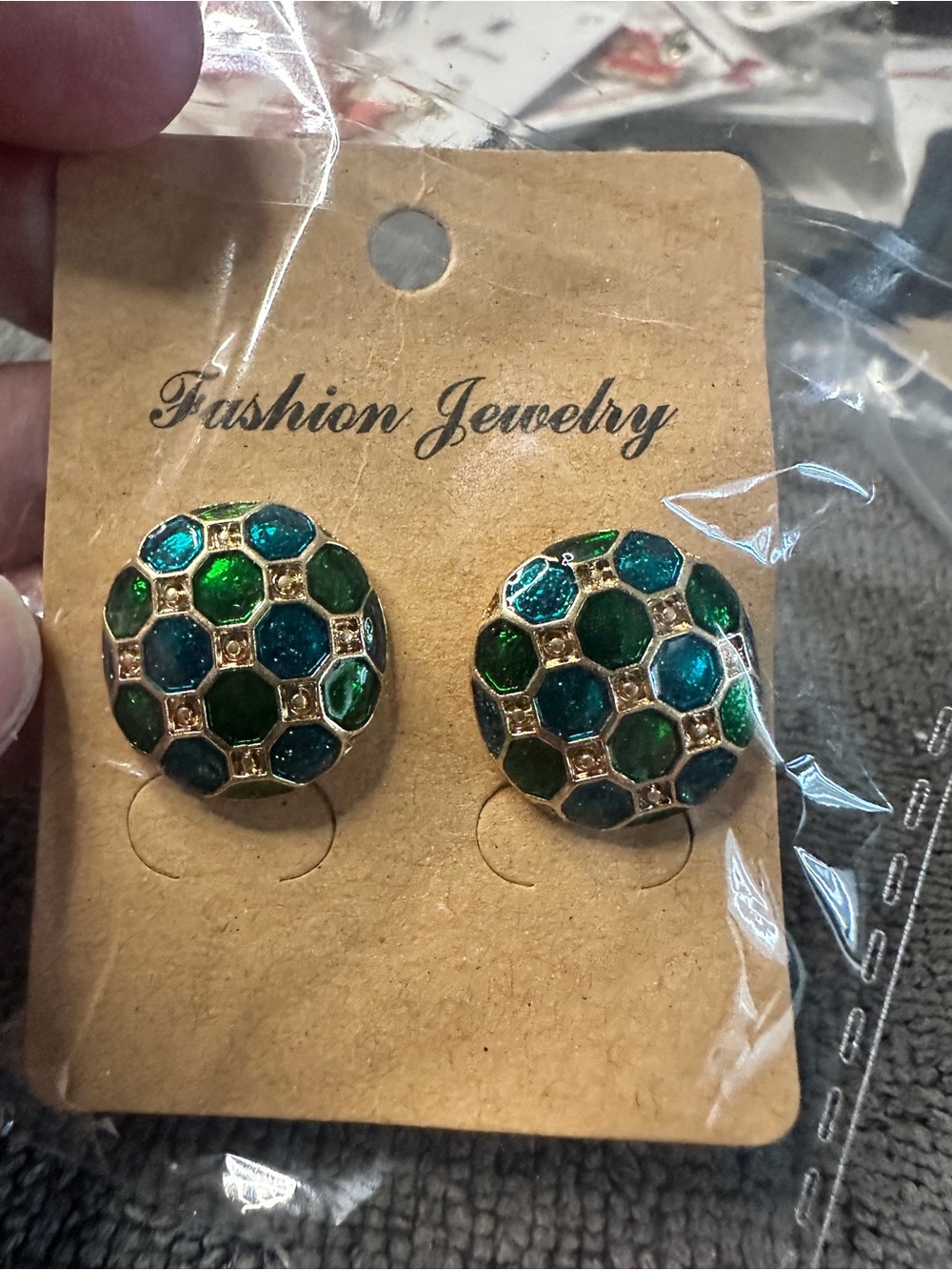 Fashion Jewelry Emerald and Teal Mosaic Dome Earrings